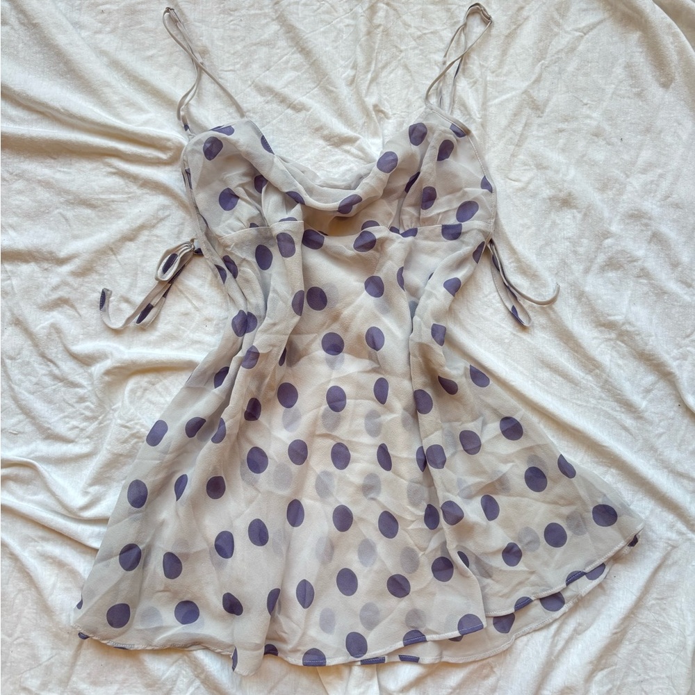 NEW WITH TAGS Victoria's Secret White Purple Polka Dot 100% silk Mini slip Dress